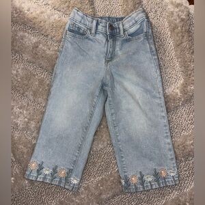 New Gap Wide Leg Light Blue Kids Jeans with Flower Embroidery 2T